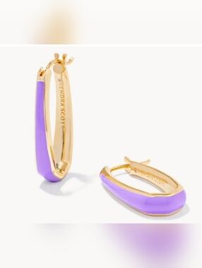 NWT Kendra Scott Kelsey Gold Hoop Earrings in Purple Enamel